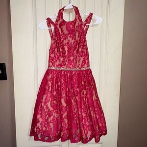 Girls Red Lace/Nude Formal/HoCo/Prom Dress